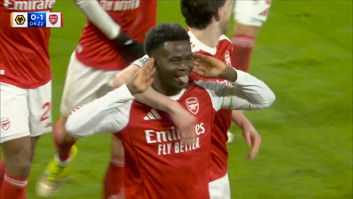 Bukayo Saka opens the scoring inside five minutes at Molineux! Making his mark in the no. 10 position... 🔥