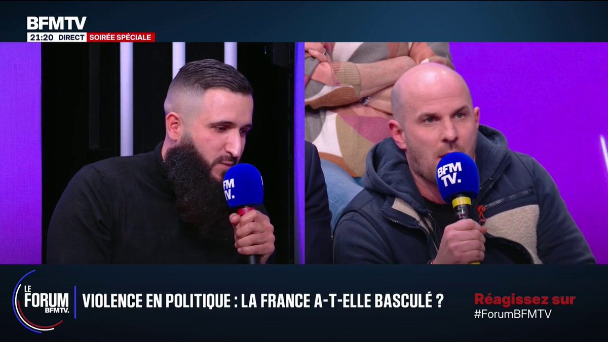 Violence en politique: l'échange tendu entre Kevin, militant LFI, et Maximilien, superviseur dans la grande distribution #FORUMBFM