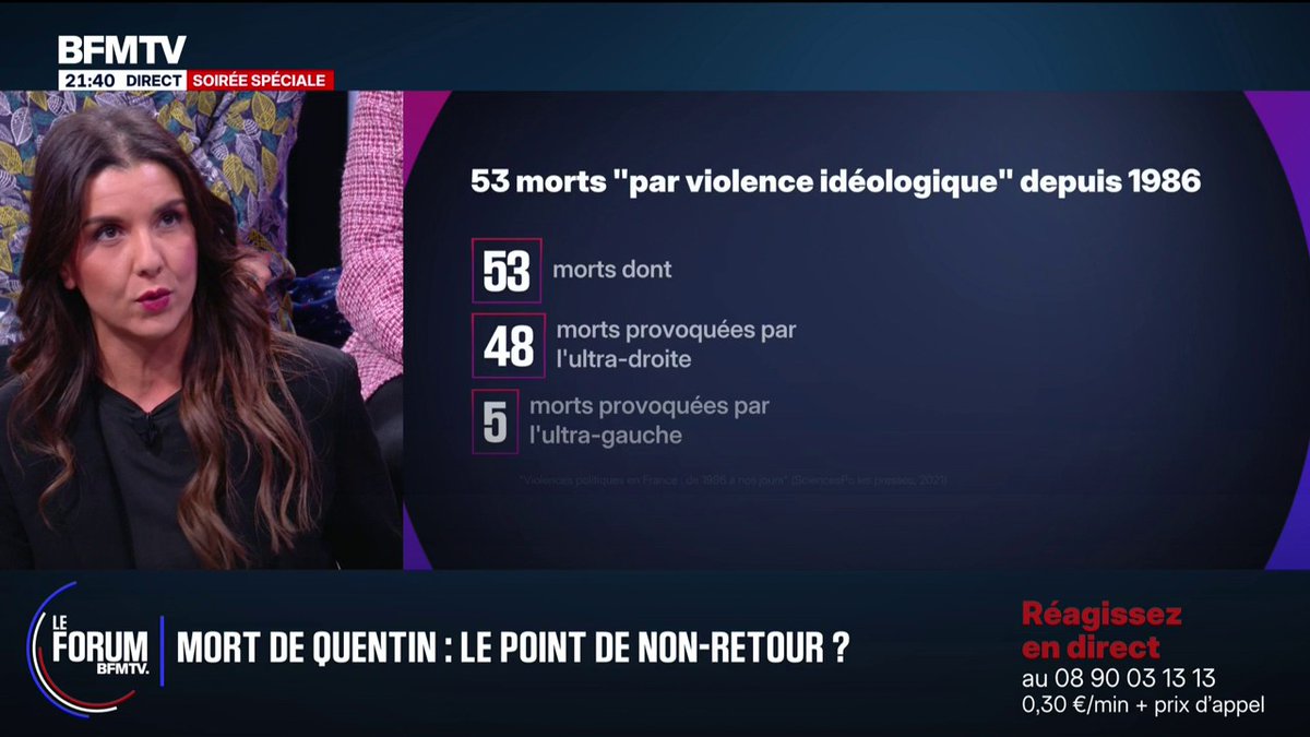 Depuis 1986, 53 personnes sont mortes par "violence idéologique", 48 provoquées par l'ultra-droite et cinq par l'ultra-gauche #FORUMBFM