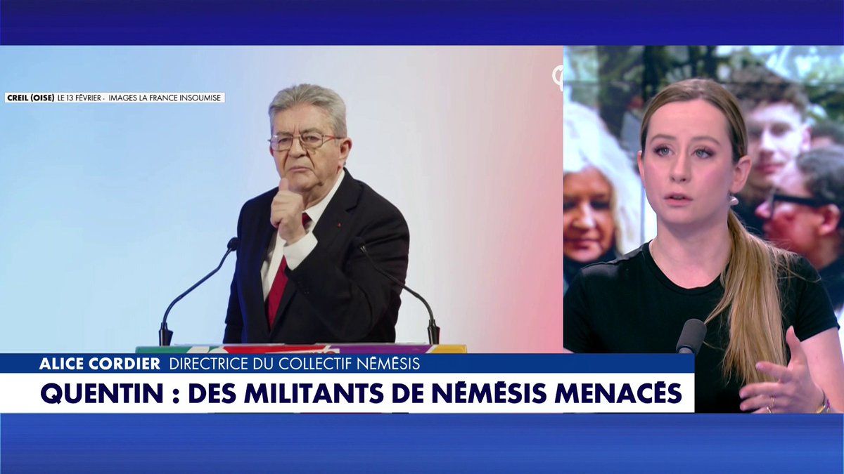 La directrice du Collectif Nemesis Alice Cordier réagit aux attaques de Jean-Luc Mélenchon à l'encontre de son groupe, dans #100Politique