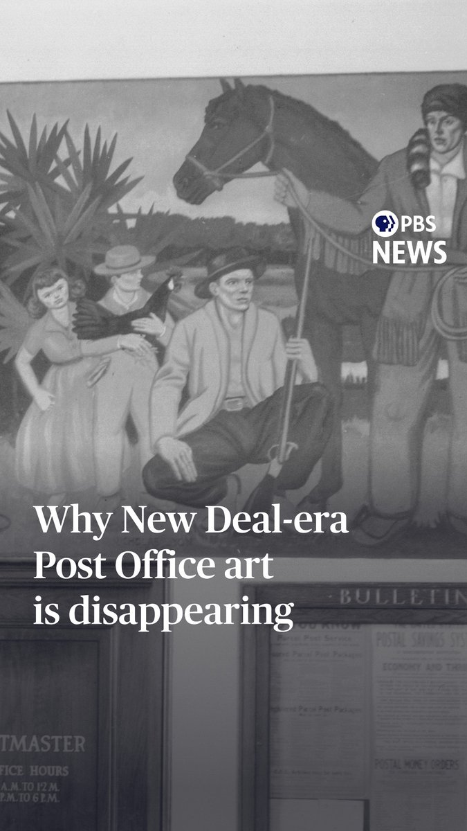 Nearly 200 pieces of New Deal-era artwork, once on display in our nation’s post offices, are missing or significantly damaged. A part of then-President Franklin Delano Roosevelt’s push to raise America’s stature on the global art stage and provide employment amidst the Great Depression, nearly 1,700 murals hung in U.S. post offices. But over time, and as the U.S. Postal Service faced serious financial challenges, some of the art has vanished, been painted over or is unaccounted for. That’s according to new reporting from the Washington Post’s Jacob Bogage. PBS News’ Geoff Bennett (Geoff Bennett) spoke with Bogage about this project and why efforts to preserve these pieces of American history haven’t materialized.