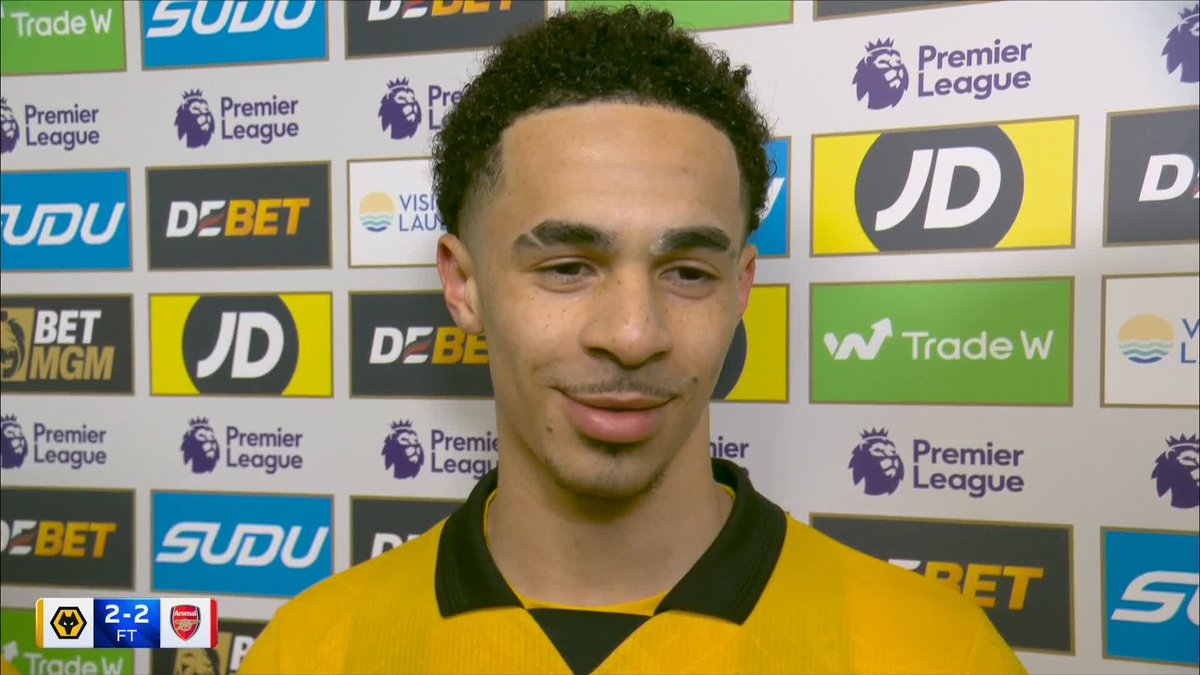 "A dream come true" 😍 Tom Edozie and Hugo Bueno all smiles after a valiant Wolves comeback to draw against Arsenal.