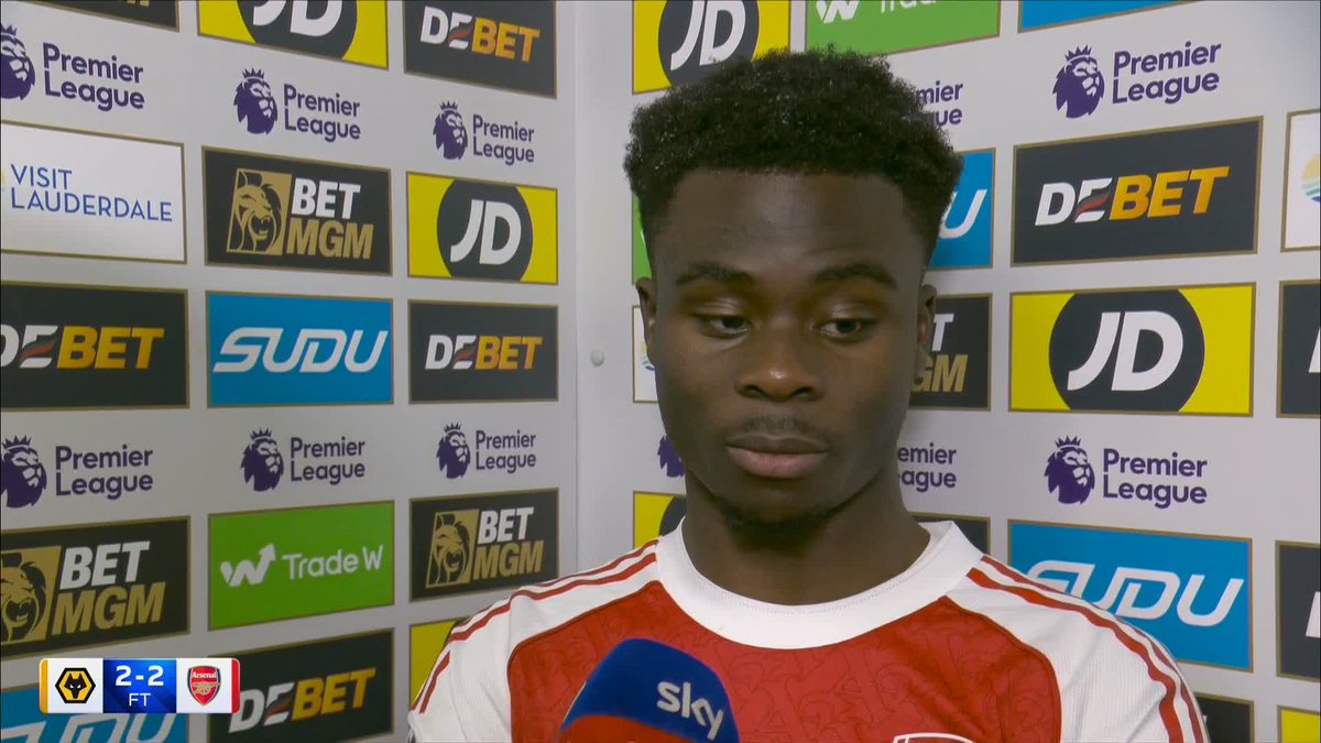 "We're very disappointed..." 🔴 Bukayo Saka speaks after Arsenal squander a two-goal lead to draw at Molineux