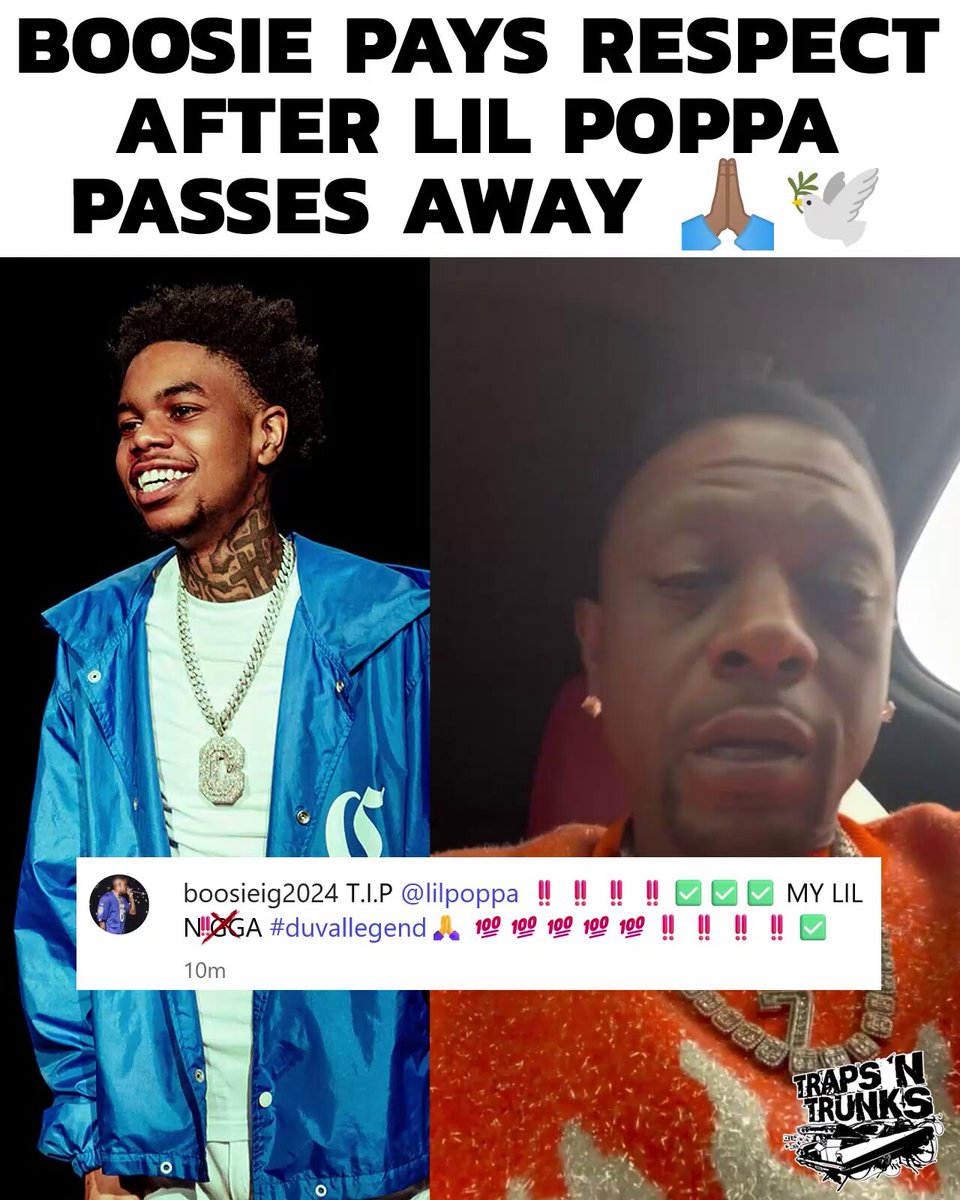 Boosie Badazz took a moment to send condolences after news broke that Lil Poppa passed away 💔🕊️ He spoke on how Poppa always showed love and support, calling him talented and respected in the streets. Another sad loss for the culture… sending prayers to his family, friends, and everyone rocking with him. Rest in peace 🙏🏽 Y’all got a favorite Lil Poppa song or memory? 👇🏽