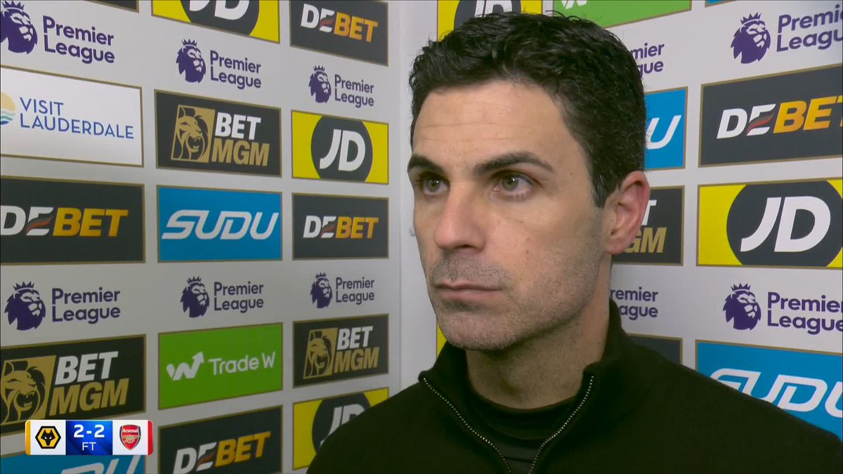 "The enjoyment comes from moments of suffering" Mikel Arteta post-match interview after his Arsenal side draw away at Wolves 🔴