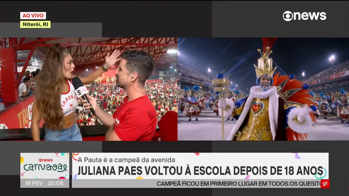"Sensação de dever cumprido", diz Juliana Paes. Rainha de bateria da Viradouro retornou à escola após 18 anos. ➡ Assista ao #EmPauta ao vivo: #GloboNews