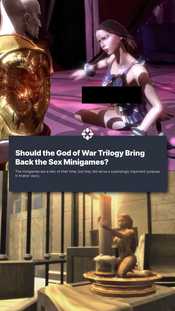 God of War's sex minigames may not have aged well, but they help convey Kratos' downward spiral into sadism and nihilism. If visions of his dear, dead wife haunt him so, how could he lie with other women? Read the full opinion piece: