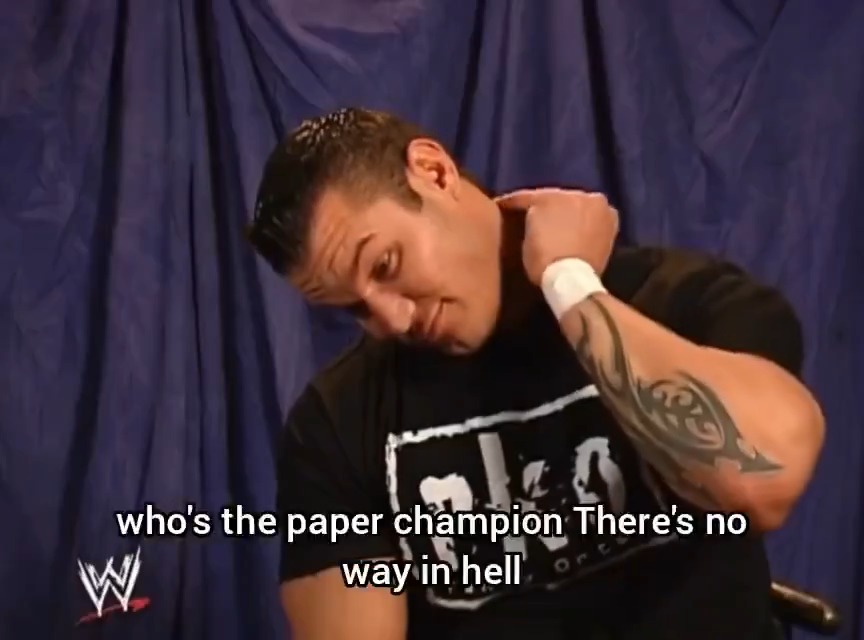 When Randy Orton called Kurt Angle a “paper champion” 😭 Kurt got furious like, “You calling me a paper champion?? How many times you won the title orton ?” Randy was trying so hard not to laugh and ended up creating one of the best meme templates of all time😭