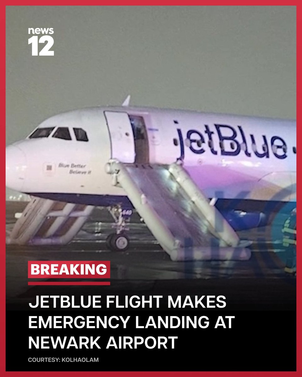 BREAKING NEWS UPDATE: A JetBlue flight headed for Florida made an emergency landing at Newark Liberty International Airport after reporting engine trouble. #News12 #NewJersey #JetBlue #Newark #Airport #BreakingNews #EmergencyLanding #News