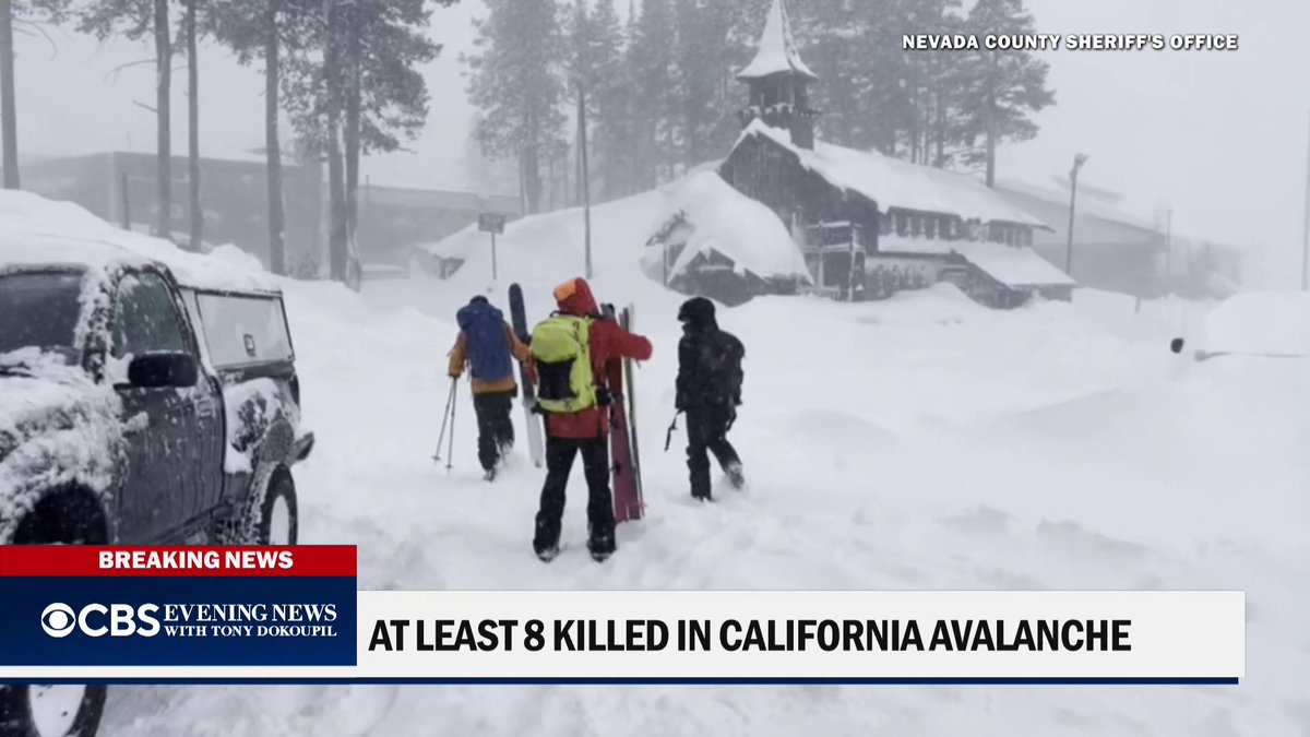 Rescue crews near Lake Tahoe recovered eight skiers killed in an avalanche, with officials fearing a ninth missing skier also died, making it the deadliest avalanche in California history and the fourth deadliest in the U.S.