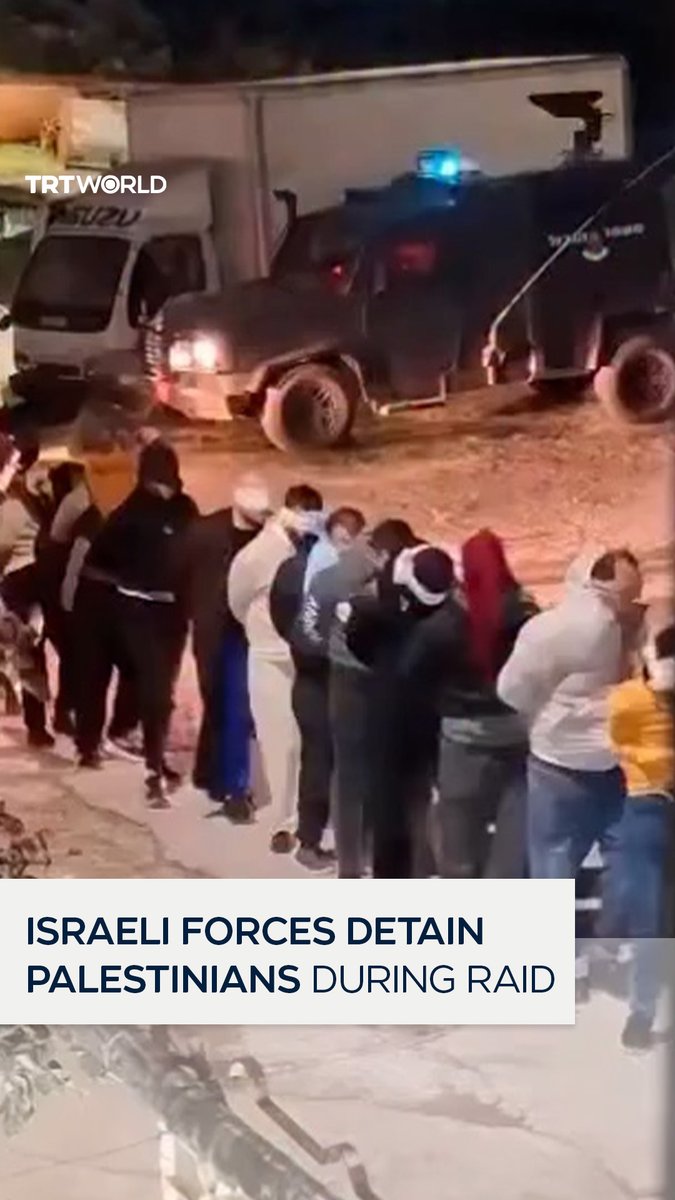 Israeli forces detained a number Palestinians during an overnight raid in Hebron, occupied West Bank. The men were blindfolded and handcuffed as they were taken to a military vehicle