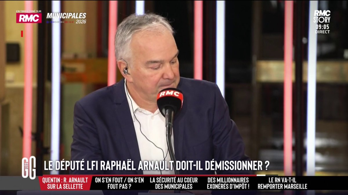 ❌ Le député LFI Raphaël Arnault doit-il démissionner ? 🗣️ Antoine Diers : "Il se cache parce qu'il a honte et la seule option pour lui c'est la démission. Tout LFI est concerné : le fondateur de LFI, Jean-Luc Mélenchon, a eu des mots doux pour la Jeune Garde." #GGRMC