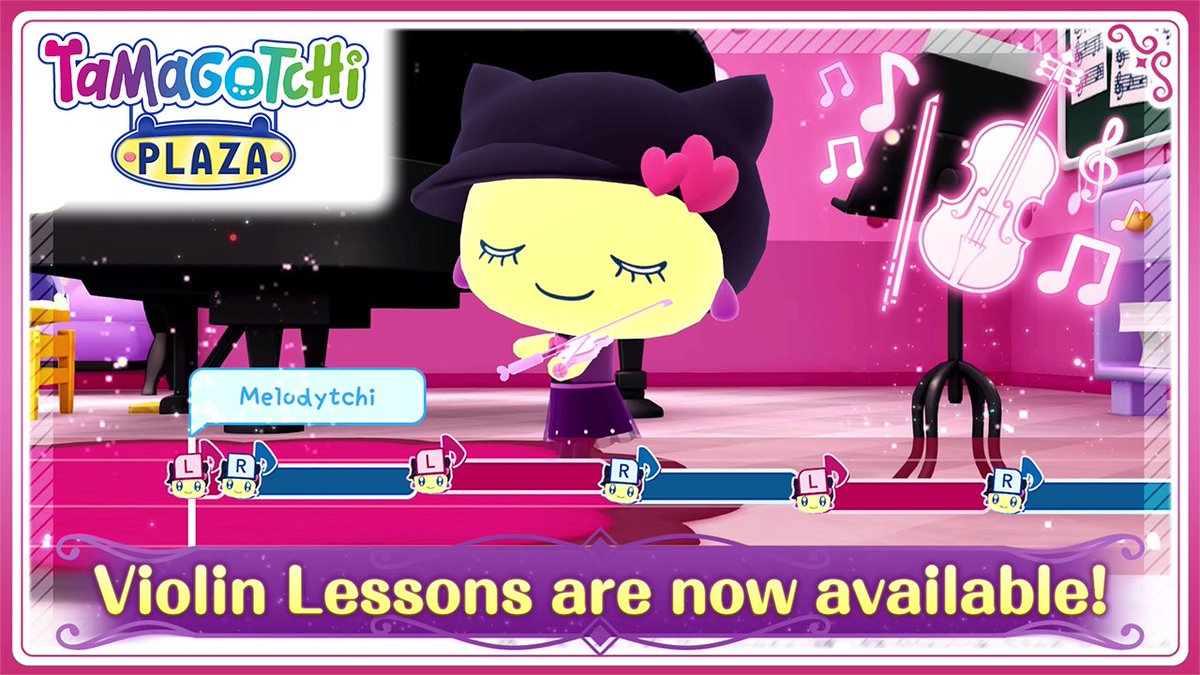 Grand opening! The #ViolinLesson is now available in Tamagotchi Plaza as a free update today! On Nintendo Switch 2, you can enjoy playing not only with buttons, but also with mouse controls! #TamagotchiPlaza #Tamagotchi