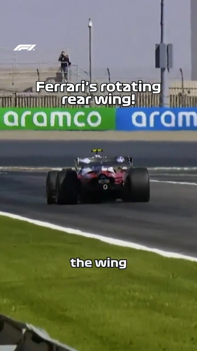 An eye-catching piece of engineering from Ferrari! 🤯 Early on Thursday morning, their rear wing could be seen rotating from an upside-down position on the straight, in a more dramatic fashion than any other active aero design we've seen so far... 👀 #F1 #F1Testing