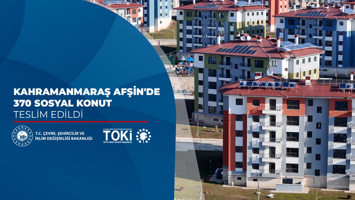 🏘️ Kahramanmaraş Afşin'de 3️⃣7️⃣0️⃣ sosyal konut inşa ettik. 🗓️ 2️⃣6️⃣ Ocak - 0️⃣6️⃣ Şubat 2️⃣0️⃣2️⃣6️⃣ tarihleri arasında hak sahiplerine teslim edildi. 👨👩👧👦 Hak sahibi vatandaşlarımıza yeni yuvalarında huzurlu, sağlıklı ve mutlu bir yaşam dileriz.