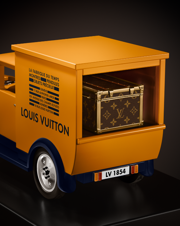 Louis Vuitton Camionnette. From Asnières to Geneva, a new Object of Time unites trunkmaking savoir-faire and horological excellence through the House's Art of Travel. Discover the timepiece at #LVObjectsofTime #LaFabriqueduTemps #LouisVuitton