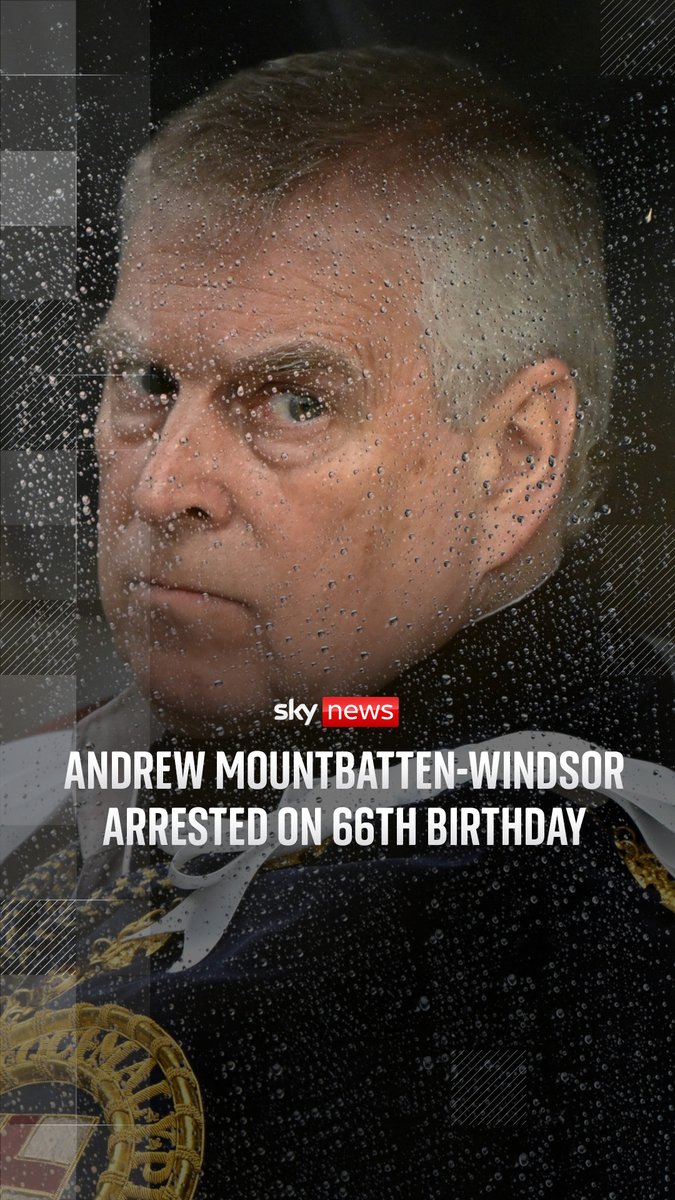 Police had been assessing claims against Andrew Mountbatten-Windsor - who turns 66 today - that emerged in the Epstein files. Andrew has always vigorously denied all the allegations against him and any claims of wrongdoing in connection with Jeffrey Epstein. Rhiannon Mills reacts to the news that the former Duke of York had been arrested. 🔗