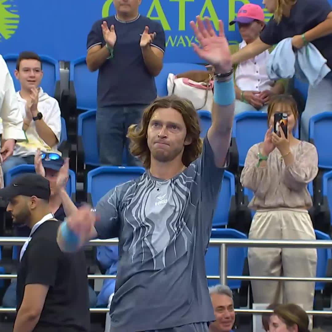 Doha Dreaming ✨ Defending Champion Rublev takes out Tsitsipas 6-3 7-6 to reach the #QatarExxonMobilOpen Semi-Finals!