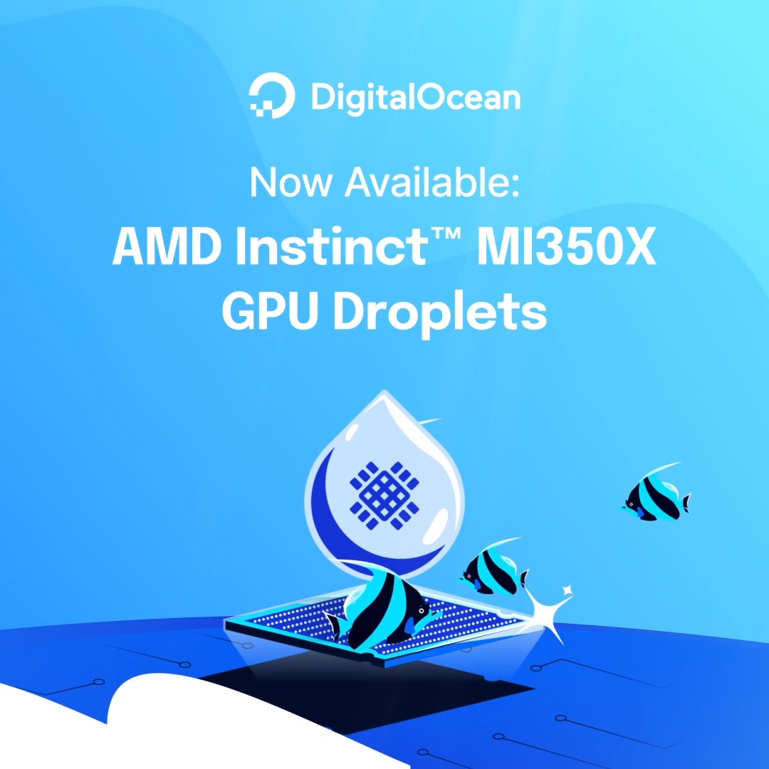 .AMD Instinct™ MI350X GPU Droplets are live on DigitalOcean's Agentic Inference Cloud. 🆕 Lower latency. Higher throughput. ✅ Transparent pricing and production-ready scale. ✅ AI without the infrastructure headache. 💯