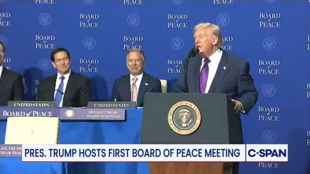 President Trump criticizes Democrats' speeches at Munich Security Conference during speech at Board of Peace: "Gavin Newscum—he didn't even know what he was doing…AOC, she was unable to answer a simple question…It could be a career-ending answer."