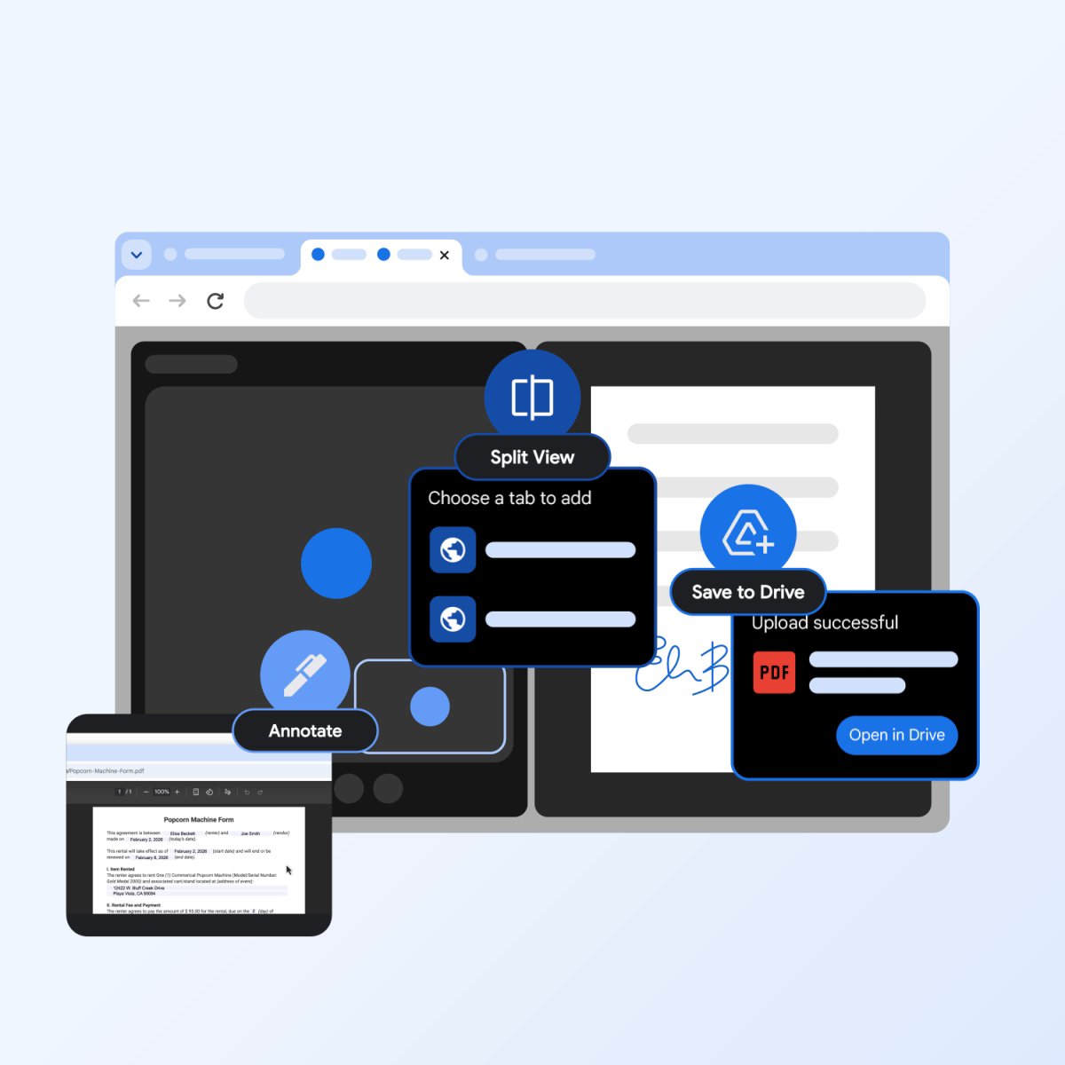 Time to work smarter with our new features designed to help you make the most of your time & energy! Leave yourself notes with PDF Annotations. 🖊️ Open pages side-by-side in one tab with split view. 🖥️🖥️ Stay organized by saving PDFs directly to Google Drive right from Chrome. 💾 Learn more: