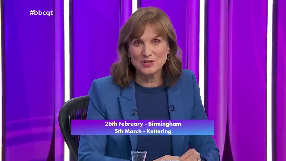 Thank you for joining us tonight We’re also on BBC One at 10:40pm Next week, we'll be back with an episode from Birmingham and the following week from Kettering You can apply to be in either #bbcqt audience here: