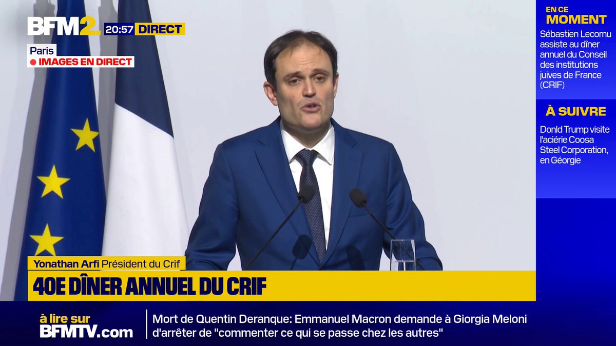 💬"Il est temps aussi d'aller plus loin sur le plan législatif", déclare le président du Crif, Yonathan Arfi qui évoque la proposition de loi portée par la députée Caroline Yadan, visant à lutter contre les formes renouvelées de l'antisémitisme #BFM2
