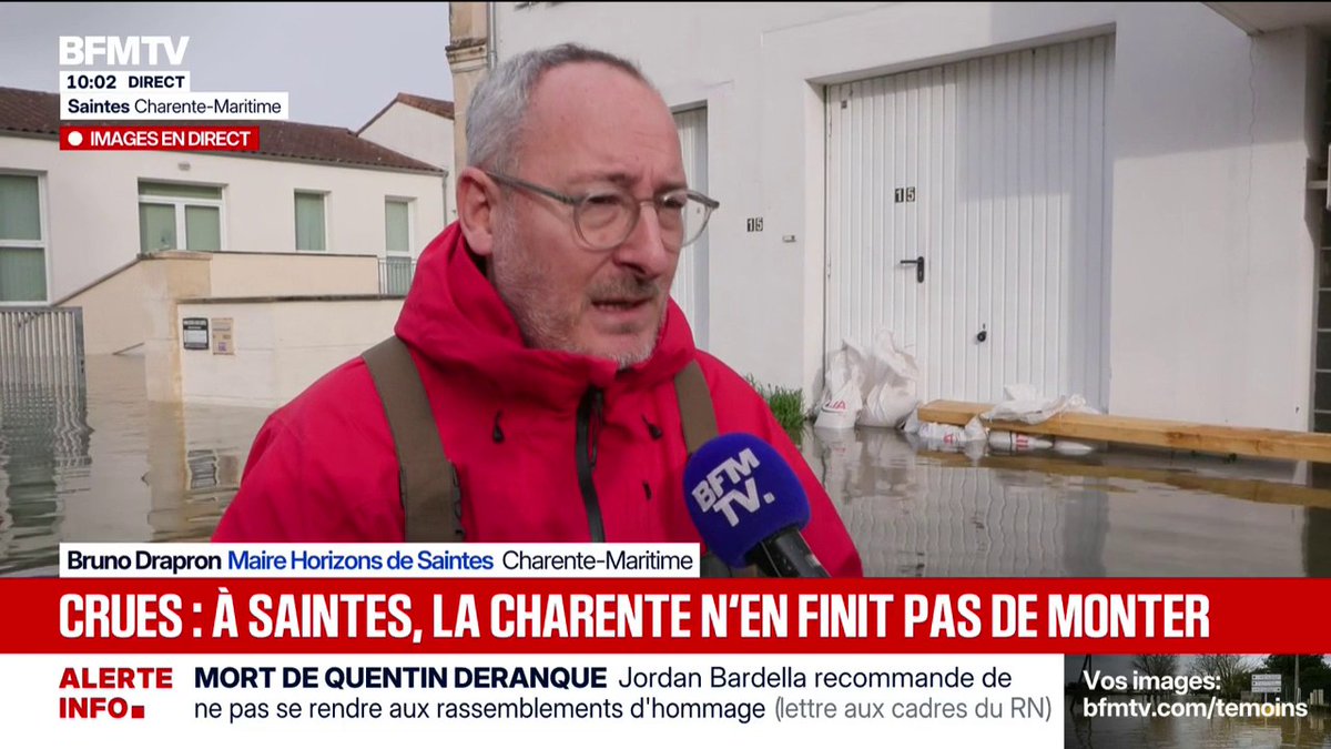 Crues: "C'est anxiogène, ça monte et ça ne s'arrête pas", déclare le maire de Saintes