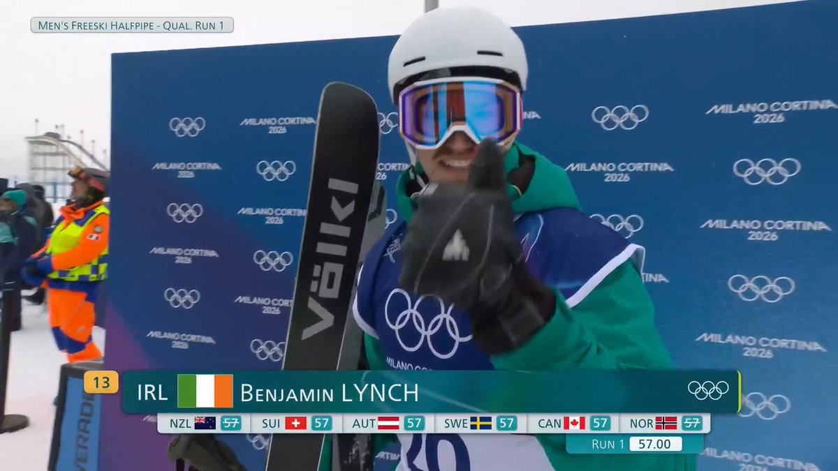 A score of 57 for Ireland’s Ben Lynch in his first qualification run in the men's halfpipe #WinterOlympics