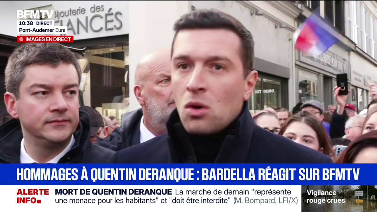 "Je suis responsable de la sécurité des élus": Jordan Bardella justifie son appel aux membres du RN à ne pas se rendre aux hommages à Quentin Deranque