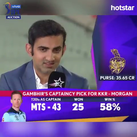 Gautam Gambhir's ball knowledge> This is him in 2019. Although kkr gave captaincy to dinesh kartik but at the end it was morgan who took KKR to finals in 2021.