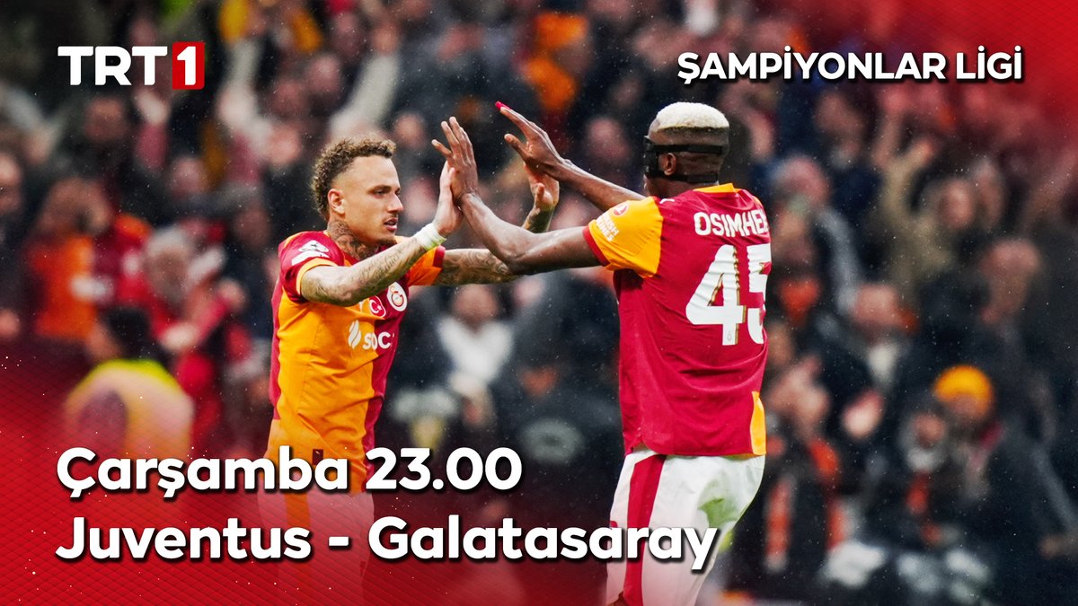 Juventus - Galatasaray maçı, çarşamba günü saat 23.00’te TRT 1'den şifresiz yayınlanacak.