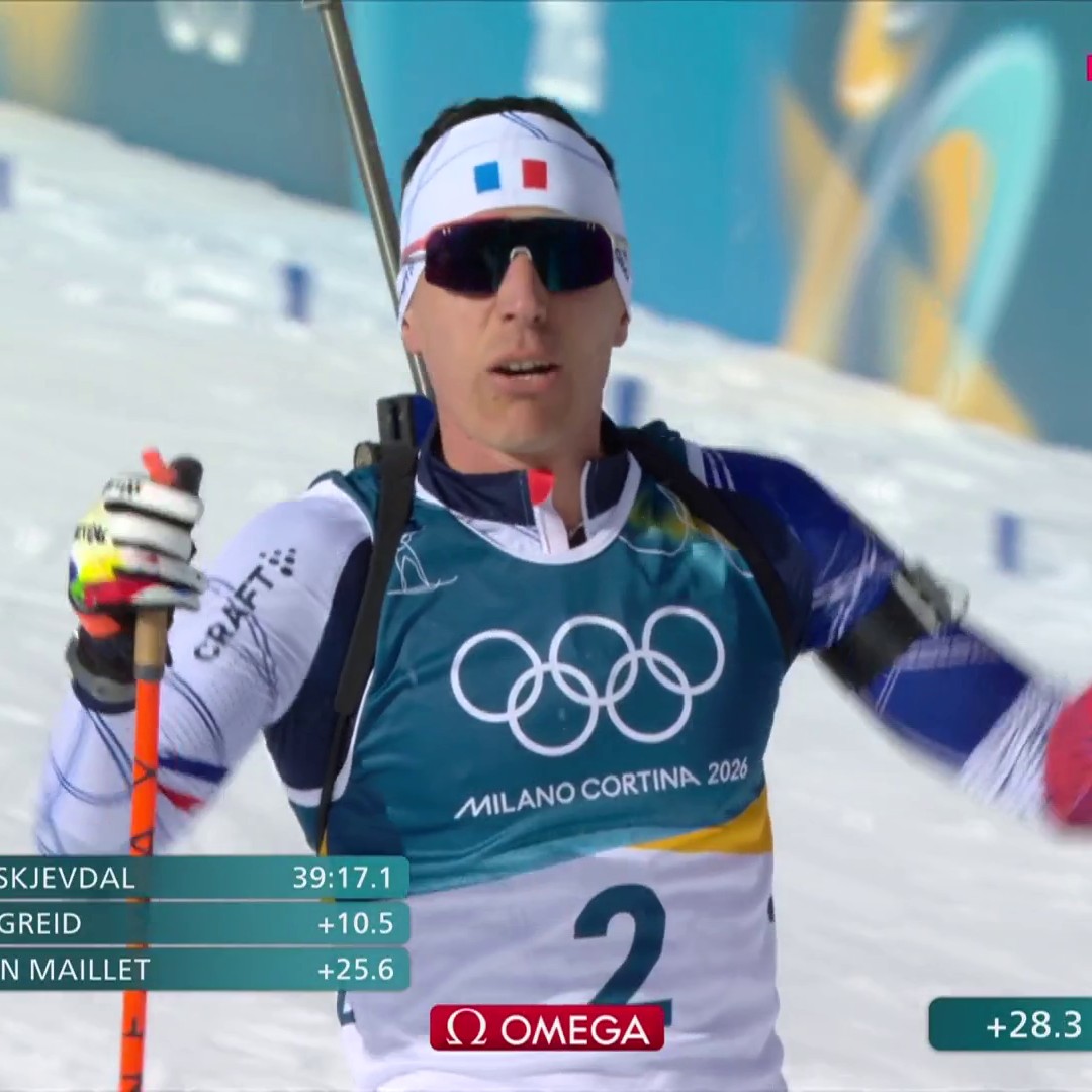 Quentin Fillon Maillet 🇫🇷 décroche le bronze 🥉 sur la mass start !!! Johannes Dale 🇳🇴 remporte l'or, Lagreid 🇳🇴 prend l'argent Suivez les Jeux Olympiques de #MilanoCortina2026 en intégralité sur Eurosport et HBO Max