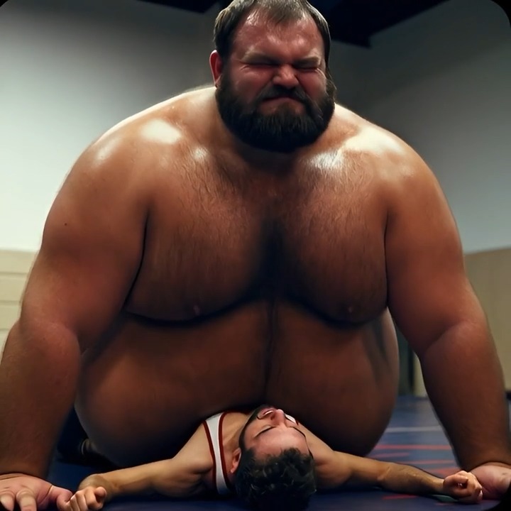 Come on, Tiny, push! Hoist that mammoth gut up again. Reward: slam it down full force on the skinny runt. He’s too fucking small and weak to stop you. You’ll flatten him with a few crushing belly drops. Come on, big boy—one more, then another. Make Coach Max so hard it hurts.