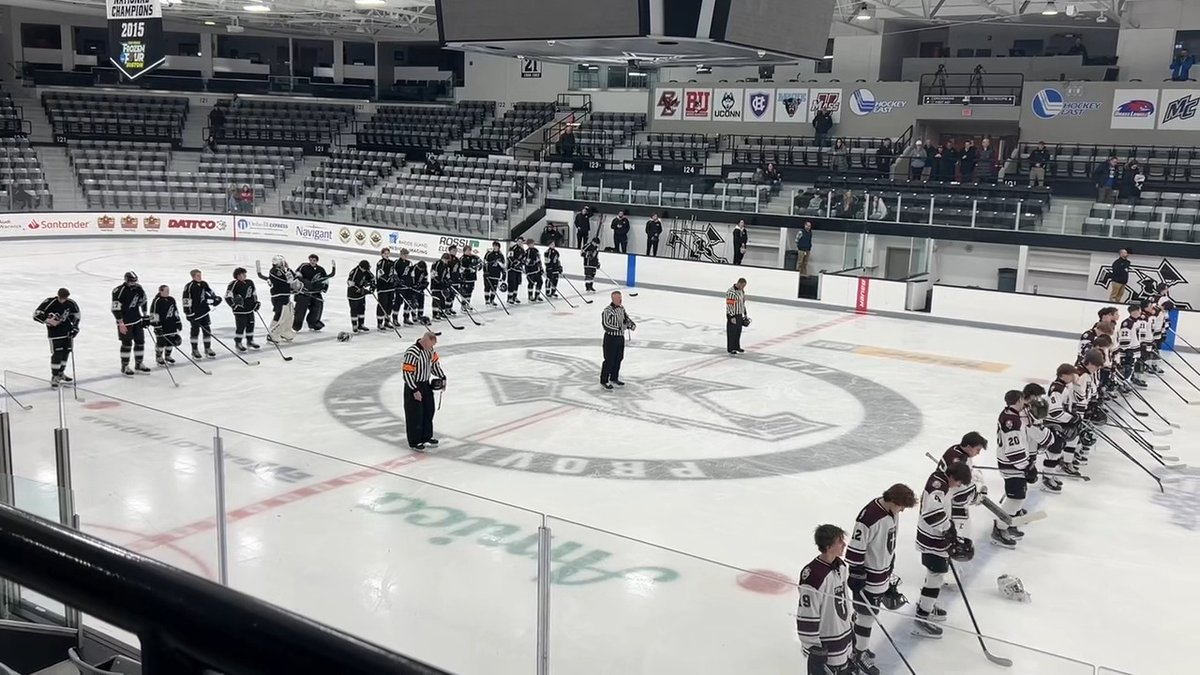 Before a high school hockey game on Friday at the Schneider Arena in Providence College, the teams came together and held a moment of silence for the victims of the Pawtucket hockey rink shooting. #RhodeIsland #Providence #Hockey #Pawtucket