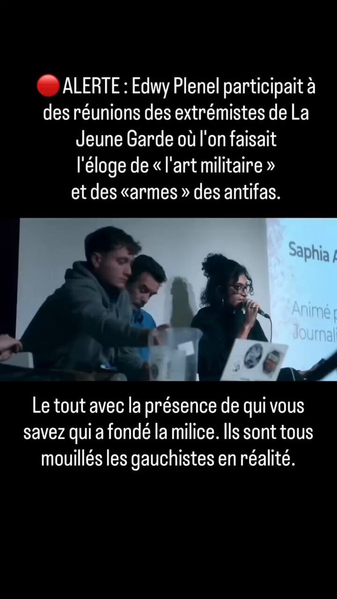 🚨 ALERTE 🚨 Edwy Edwy Plenel participait à des réunions d’extrémistes de La Jeune Garde où on faisait l’éloge de « l’art militaire » et des « armes » des antifas… Avec la présence du fondateur de la milice. Ils sont TOUS mouillés. Glaçant. À partager d’urgence 🔥#Quentin