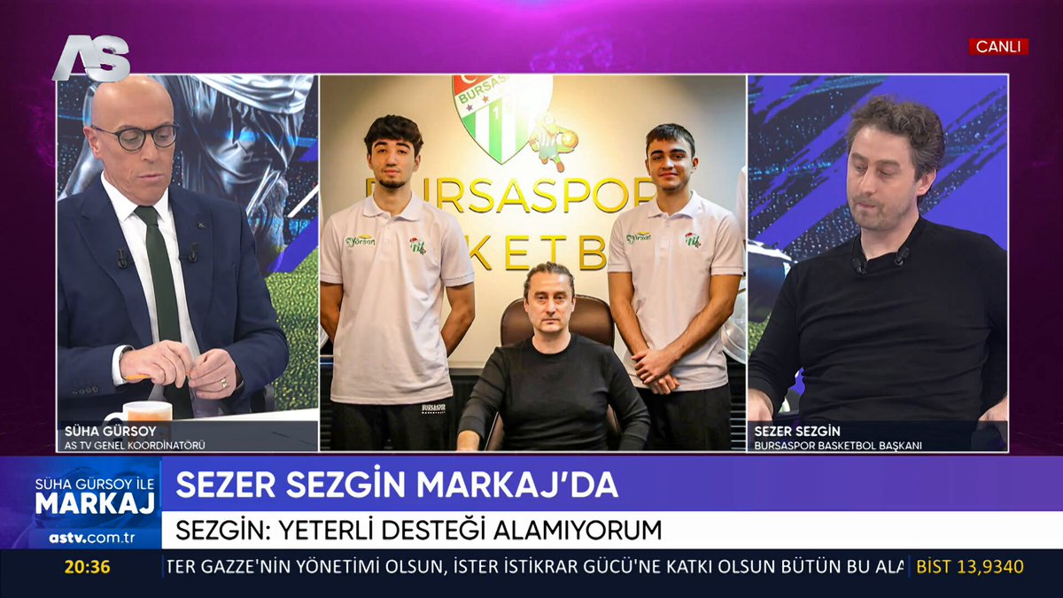 🔹 Süha Gürsoy: İstifa etmeyi düşündünüz mü? 🔹 Bursaspor Basketbol Başkanı Sezer Sezgin: İstifa etmeyi çok düşündüm ama istifa camiayı kaosa sürükler. Ben burada emanetçiyim, mücadeleyi bırakmayacağım. Bu kulübün başkanı da Enes Başkan’dır, Bursaspor’dur. Süha Gürsoy #AsTV #Markaj Sezer Sezgin