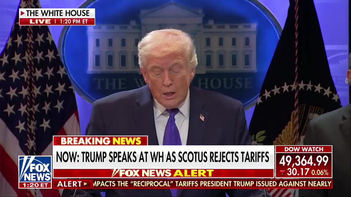 TRUMP: "The Supreme Court's ruling on tariffs is deeply disappointing and I'm ashamed of certain members of the court, absolutely ashamed, for not having the courage to do what's right for our country." "Foreign countries that have been ripping us off for years are ecstatic. They're so happy and they're dancing in the streets. But they won't be dancing for long. That I can assure you."