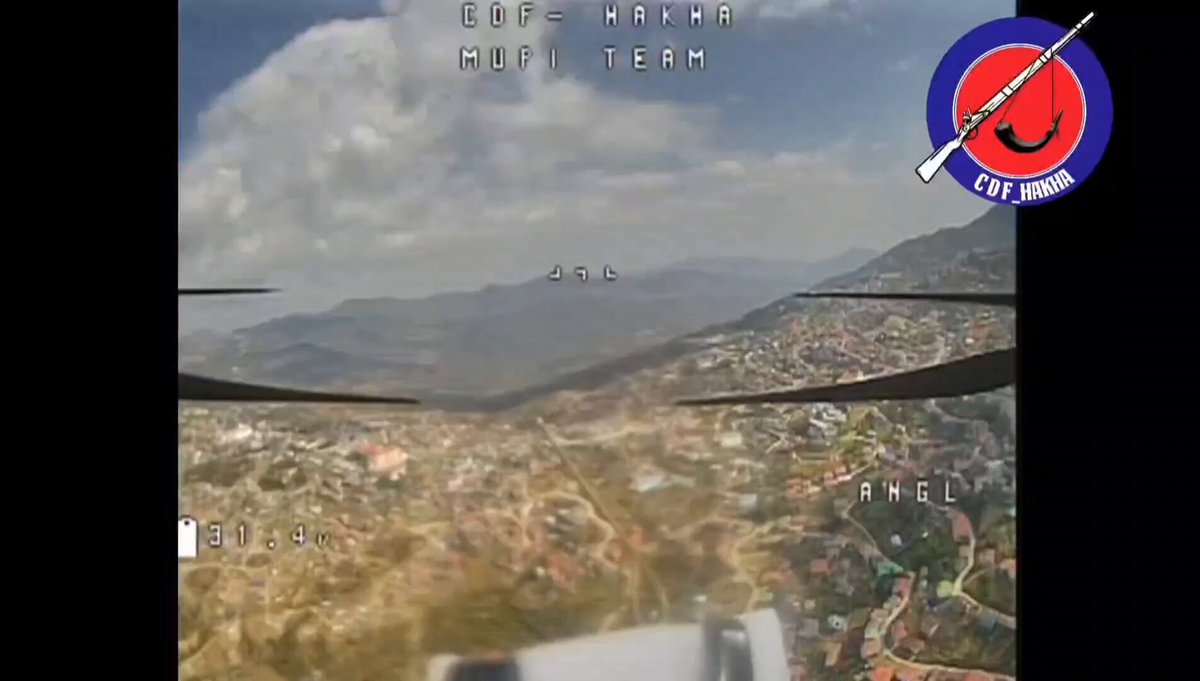 #Myanmar (#Burma) 🇲🇲: Chinland Defense Force (#CDF) struck gatherings of Junta soldiers in the city of #Hakhka, #Chin State. CDF fighters used FPV Kamikaze Drones possibly armed with modified 60ER / 81ER MK II mortar bombs.