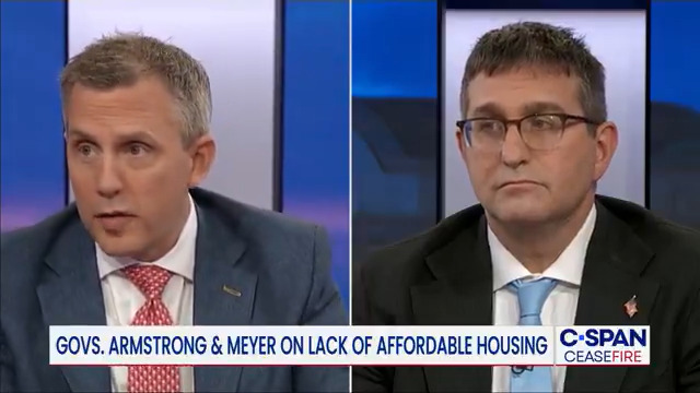 Ceasefire North Dakota Governor Kelly Armstrong (Governor Kelly Armstrong) &amp; Delaware Governor Matt Meyer (Governor Matt Meyer) on Housing Affordability. Greta Brawner hosts. Watch Ceasefire at 7pm ET on C-SPAN