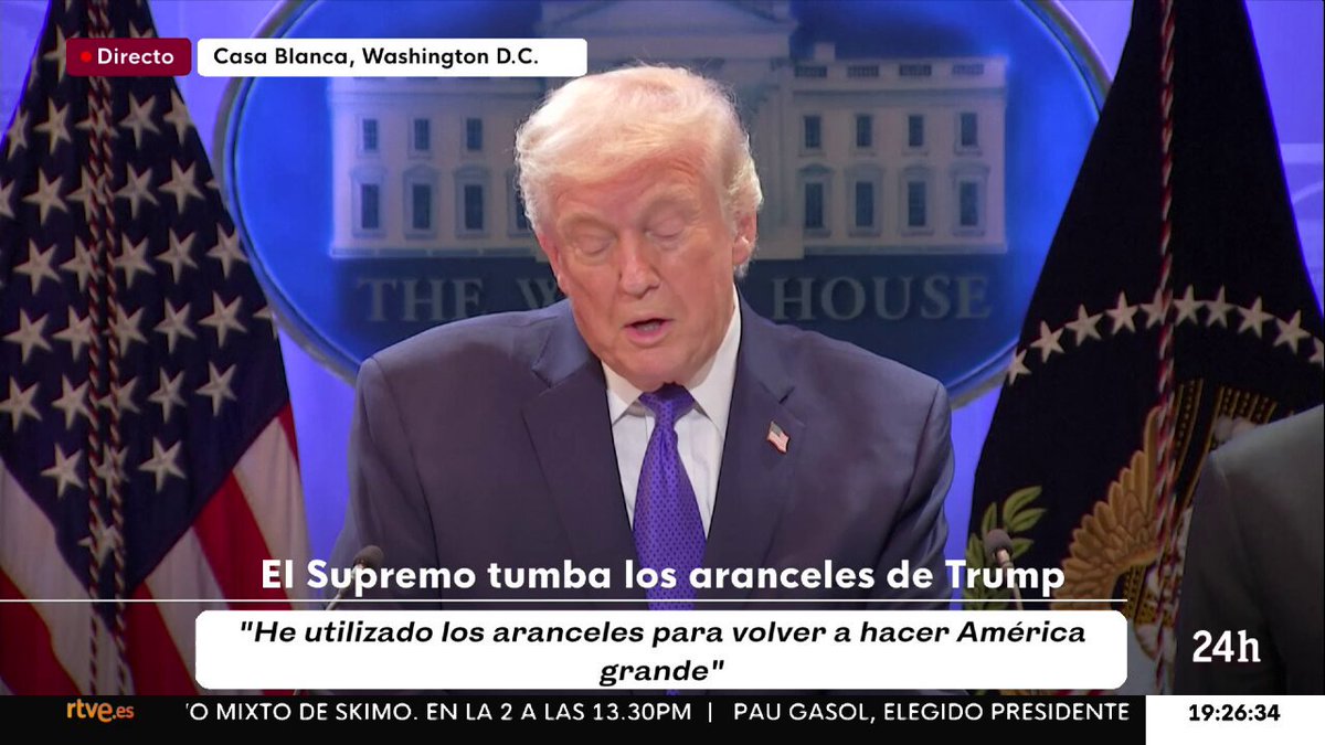 🇺🇸 | Trump asegura que los aranceles van a seguir a pesar del fallo de la Corte Suprema de EE.UU. que anula la mayor parte de los aranceles globales de Trump por ilegales.