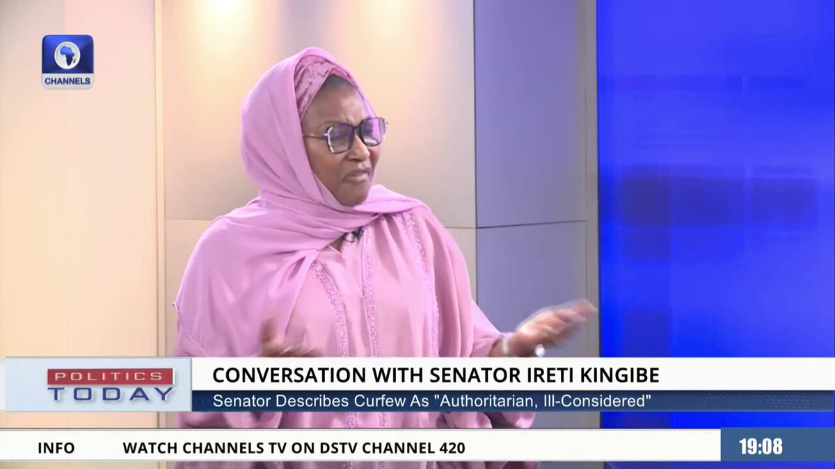 Q: Have you tried reaching the office of the FCT Minister for this purpose? A: He never responds. For this purpose I can try but I don't bother anymore. - Sen. Ireti Kingibe, Senator representing the FCT, speaking on curfew imposed in the FCT ahead of the council elections. #PoliticsToday