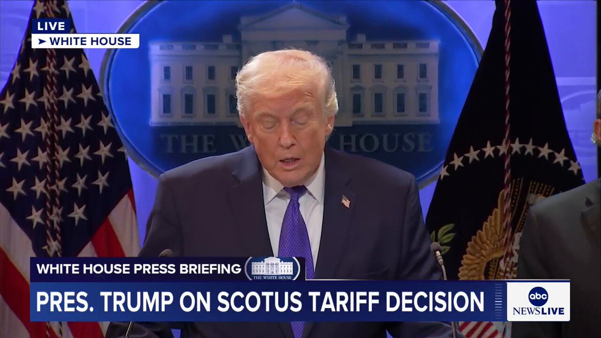 President Trump addressed the media after a SCOTUS decision invalidated most of his global tariffs, a cornerstone of his economic policy in his second term.