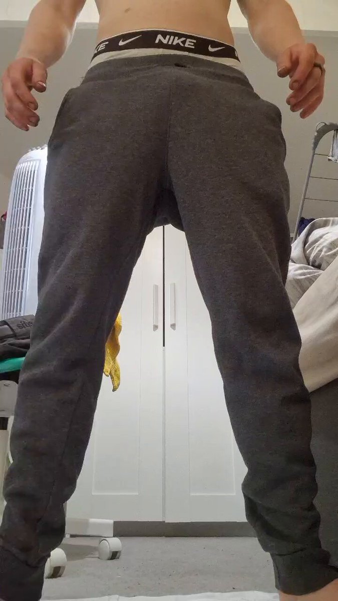 A vid from a while ago was deperate to pee so i pissed #greysweatpants and #nike underwear this felt so good