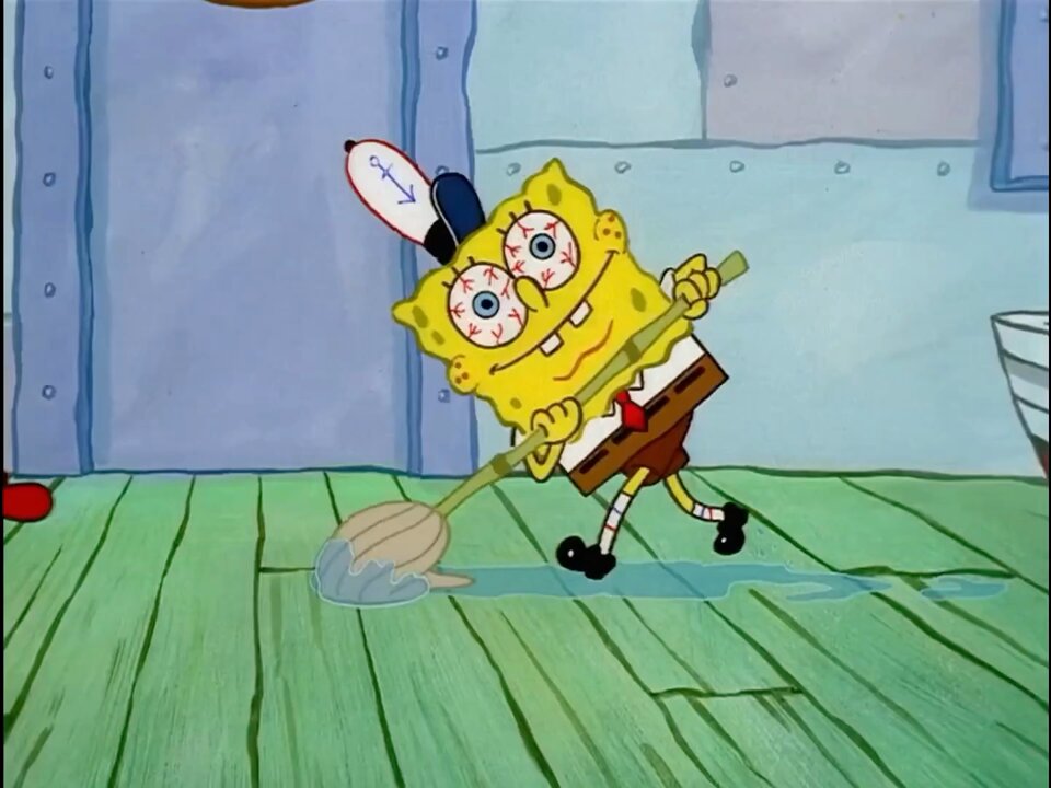 “Look, Mr. Krabs! Clean floors!”