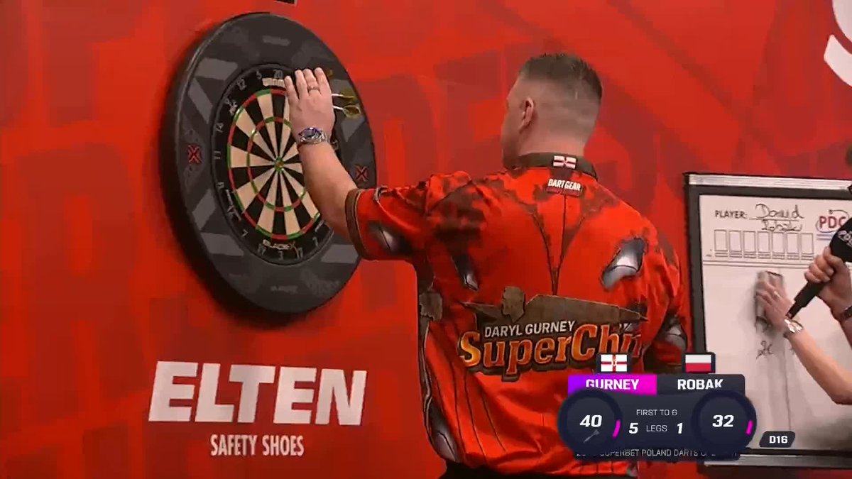 SUPERCHIN SEES OFF ROBAK! After dropping the first leg in the contest, Daryl Gurney responds by winning the next six to defeat Poland's Dawid Robak! 📺 #ET1