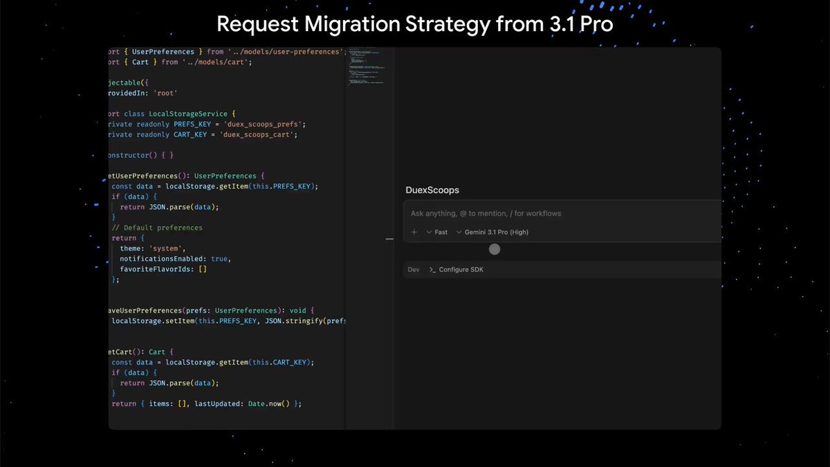 Engineering isn’t just about faster typing; it’s about better thinking. Our team is excited to showcase Gemini 3.1 Pro, our best model for systemic reasoning. Watch as the model handles a complex "Legacy Sync" migration, not by just writing functions, but by identifying architectural risks. That’s the difference between a chatbot and an engineering partner.