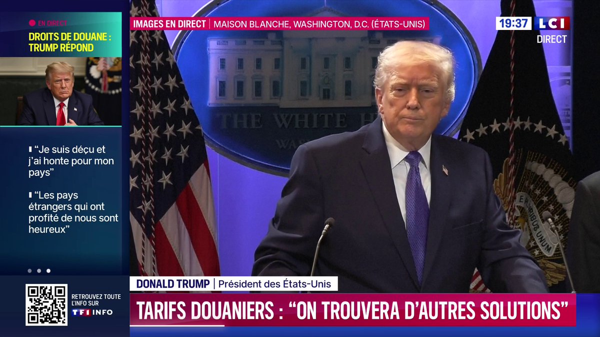 🔴 Droits de douane 🗣️ "Aujourd'hui, je vais signer un décret pour imposer un droit de douane mondial de 10% (...), qui va s'ajouter à nos droits de douane normaux déjà en vigueur", annonce le président américain, Donald Trump.