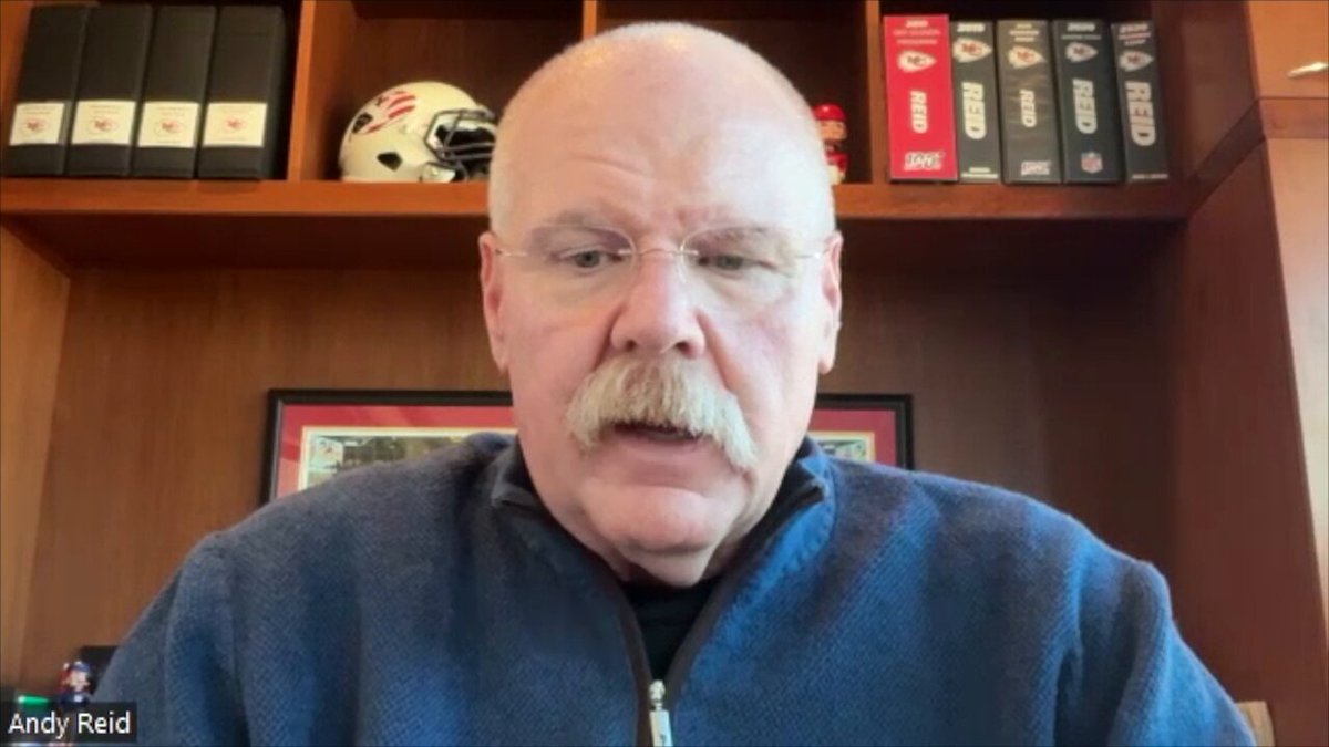 Andy Reid provides an update on Patrick Mahomes (ACL/LCL): “He’s around here all the time, spends a ton of time here—seven hours a day. He’s in there cranking away, making progress every day.”