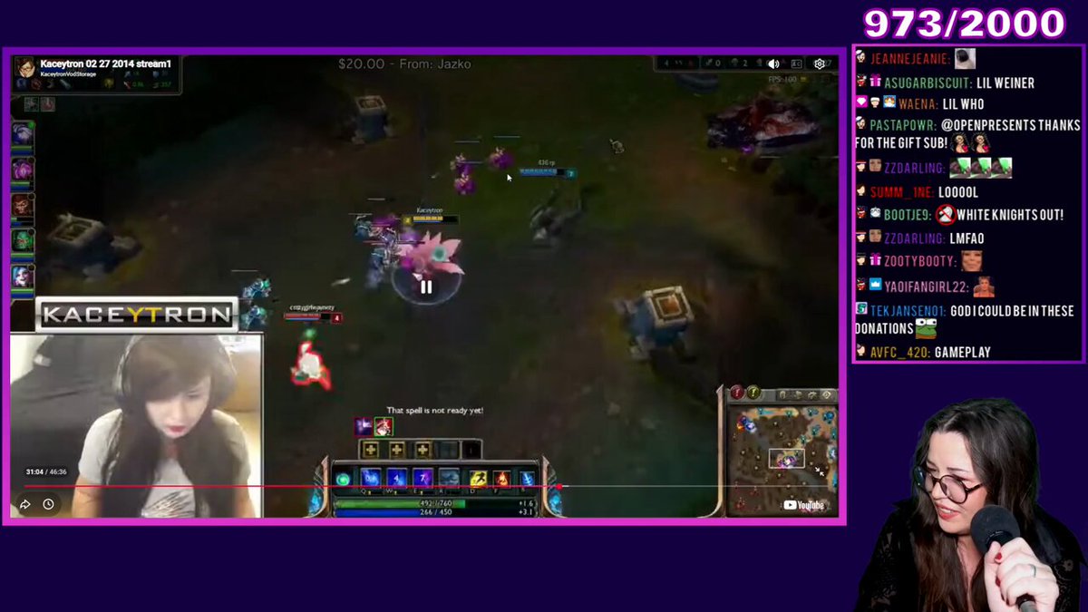 Kaceytron looks back at a 2014 clip from her twitch stream, remembering how the chat would be full of incels saying "k*ll yourself you dumb whore": "I was thrown to the wolves, there was no help"